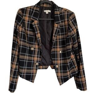 Chic Plaid Blazer - Black and Tan